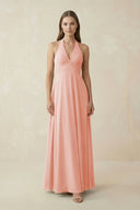 A-Line Pleated Chiffon V-Neck Bridesmaid Dress in Rose Petal - KissProm BRIDESMAID DRESSES