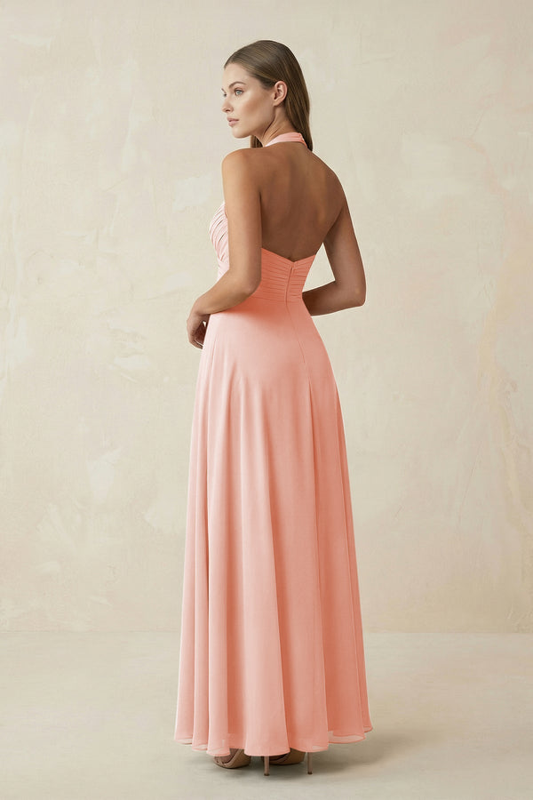 A-Line Pleated Chiffon V-Neck Bridesmaid Dress in Rose Petal - KissProm BRIDESMAID DRESSES