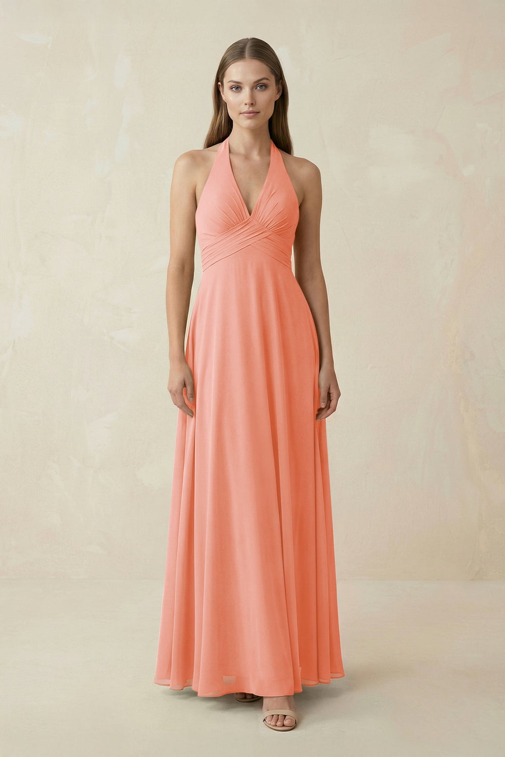A-Line Pleated Chiffon V-Neck Bridesmaid Dress in Rosette - KissProm BRIDESMAID DRESSES