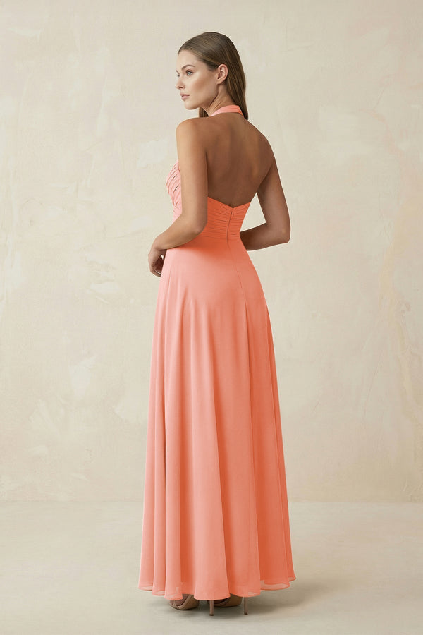 A-Line Pleated Chiffon V-Neck Bridesmaid Dress in Rosette - KissProm BRIDESMAID DRESSES