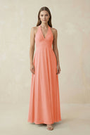 A-Line Pleated Chiffon V-Neck Bridesmaid Dress in Rosette - KissProm BRIDESMAID DRESSES