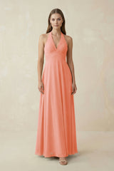 A-Line Pleated Chiffon V-Neck Bridesmaid Dress in Rosette - KissProm BRIDESMAID DRESSES