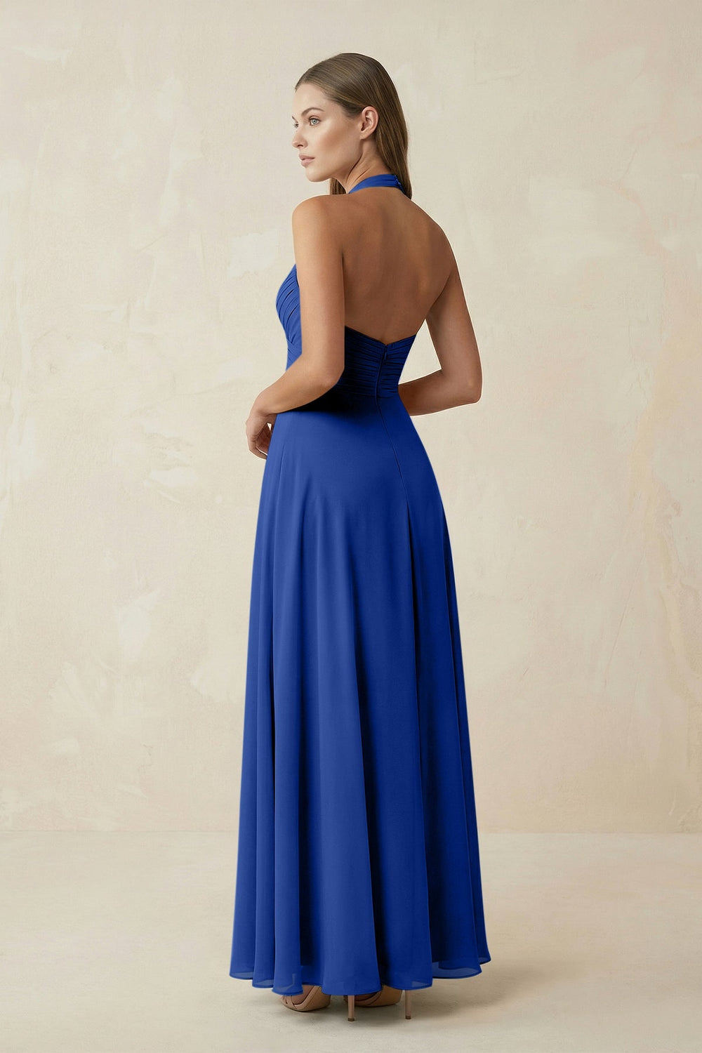 A-Line Pleated Chiffon V-Neck Bridesmaid Dress in Royal Blue - KissProm BRIDESMAID DRESSES