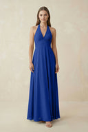 A-Line Pleated Chiffon V-Neck Bridesmaid Dress in Royal Blue - KissProm BRIDESMAID DRESSES