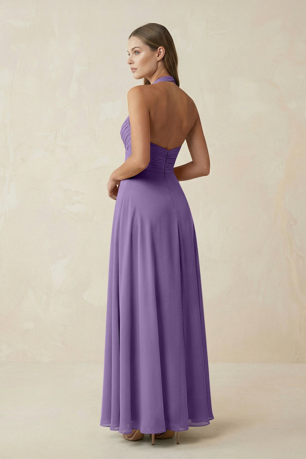 A-Line Pleated Chiffon V-Neck Bridesmaid Dress in Tahiti - KissProm BRIDESMAID DRESSES