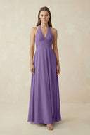 A-Line Pleated Chiffon V-Neck Bridesmaid Dress in Tahiti - KissProm BRIDESMAID DRESSES
