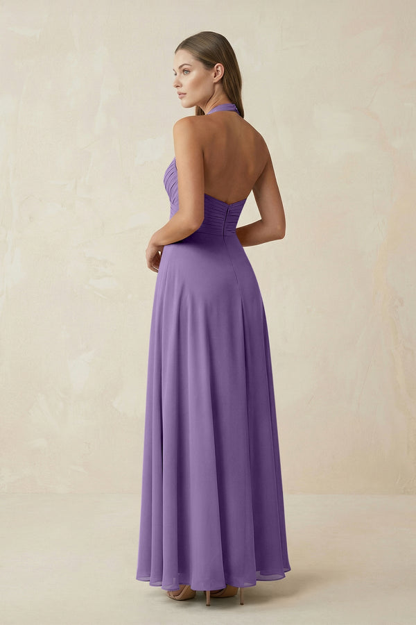 A-Line Pleated Chiffon V-Neck Bridesmaid Dress in Tahiti - KissProm BRIDESMAID DRESSES
