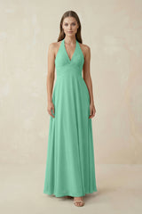 A-Line Pleated Chiffon V-Neck Bridesmaid Dress in Turquoise - KissProm BRIDESMAID DRESSES