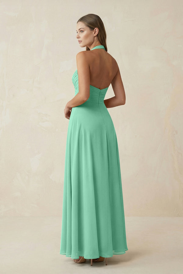 A-Line Pleated Chiffon V-Neck Bridesmaid Dress in Turquoise - KissProm BRIDESMAID DRESSES