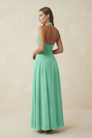 A-Line Pleated Chiffon V-Neck Bridesmaid Dress in Turquoise - KissProm BRIDESMAID DRESSES