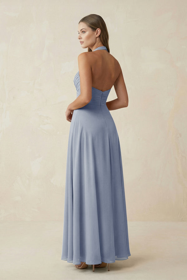 A-Line Pleated Chiffon V-Neck Bridesmaid Dress in Twilight - KissProm BRIDESMAID DRESSES