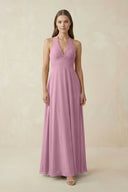 A-Line Pleated Chiffon V-Neck Bridesmaid Dress in Vintage Mauve - KissProm BRIDESMAID DRESSES