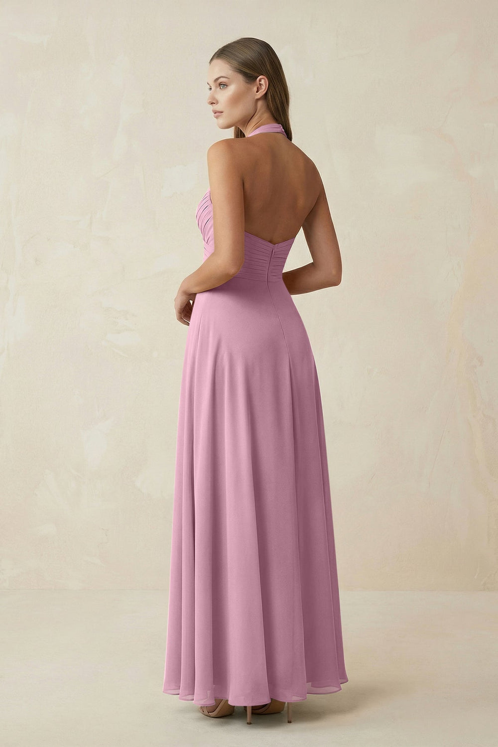 A-Line Pleated Chiffon V-Neck Bridesmaid Dress in Vintage Mauve - KissProm BRIDESMAID DRESSES