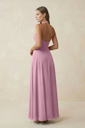 A-Line Pleated Chiffon V-Neck Bridesmaid Dress in Vintage Mauve - KissProm BRIDESMAID DRESSES