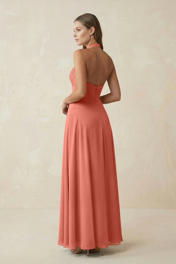 A-Line Pleated Chiffon V-Neck Bridesmaid Dress in Wild Rose - KissProm BRIDESMAID DRESSES
