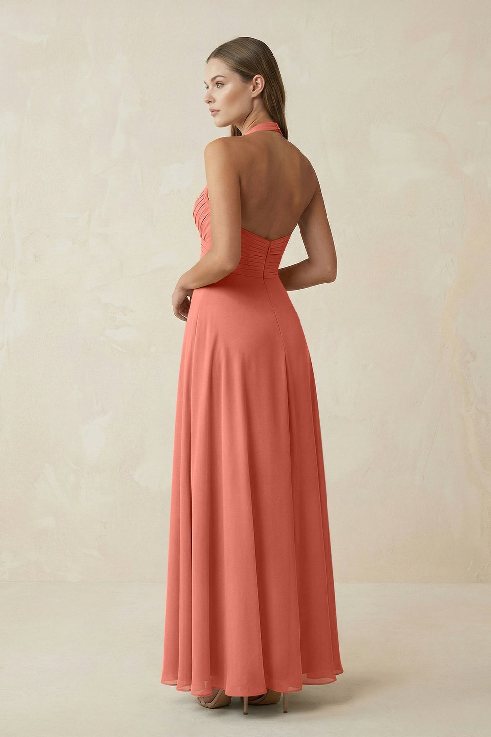 A-Line Pleated Chiffon V-Neck Bridesmaid Dress in Wild Rose - KissProm BRIDESMAID DRESSES