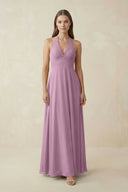A-Line Pleated Chiffon V-Neck Bridesmaid Dress in Wisteria - KissProm BRIDESMAID DRESSES