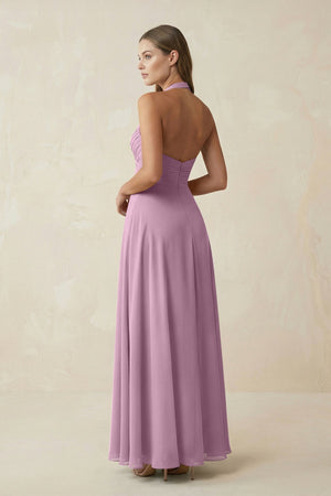 A-Line Pleated Chiffon V-Neck Bridesmaid Dress in Wisteria - KissProm BRIDESMAID DRESSES