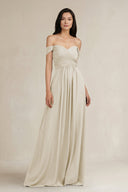 A - Line Pleated Off - the - Shoulder Chiffon Bridesmaid Dress in Dove Gray - KissProm Bridesmaid Dresses
