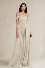 A - Line Pleated Off - the - Shoulder Chiffon Bridesmaid Dress in Dove Gray - KissProm Bridesmaid Dresses