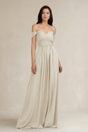A - Line Pleated Off - the - Shoulder Chiffon Bridesmaid Dress in Dove Gray - KissProm Bridesmaid Dresses