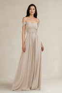 A - Line Pleated Off - the - Shoulder Chiffon Bridesmaid Dress in Frost - KissProm Bridesmaid Dresses