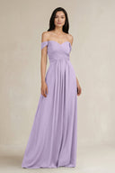 A - Line Pleated Off - the - Shoulder Chiffon Bridesmaid Dress in Lavender - KissProm Bridesmaid Dresses