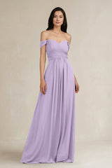 A - Line Pleated Off - the - Shoulder Chiffon Bridesmaid Dress in Lavender - KissProm Bridesmaid Dresses