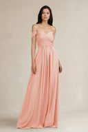 A - Line Pleated Off - the - Shoulder Chiffon Bridesmaid Dress in Rose Petal - KissProm Bridesmaid Dresses