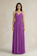 A - Line Pleated Spaghetti Strap Chiffon Bridesmaid Dress in Amethyst - KissProm Bridesmaid Dresses