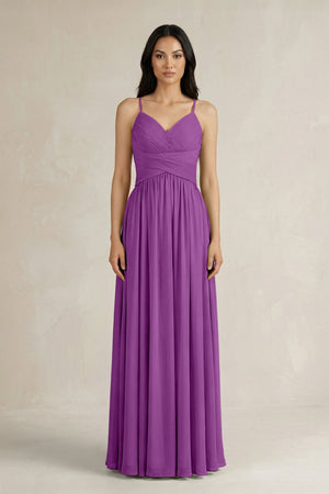 A - Line Pleated Spaghetti Strap Chiffon Bridesmaid Dress in Amethyst - KissProm Bridesmaid Dresses