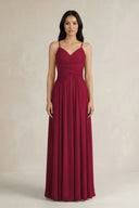 A - Line Pleated Spaghetti Strap Chiffon Bridesmaid Dress in Berry - KissProm Bridesmaid Dresses
