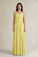 A - Line Pleated Spaghetti Strap Chiffon Bridesmaid Dress in Buttercup - KissProm Bridesmaid Dresses
