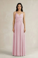 A - Line Pleated Spaghetti Strap Chiffon Bridesmaid Dress in Candy Pink - KissProm Bridesmaid Dresses