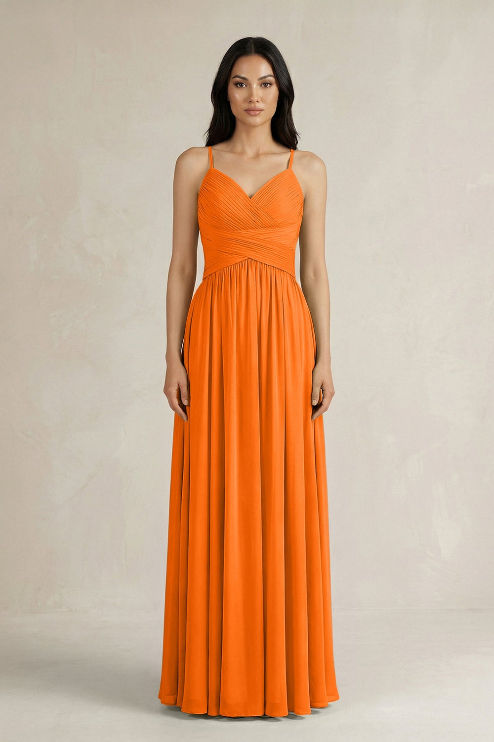 A - Line Pleated Spaghetti Strap Chiffon Bridesmaid Dress in Cinnamon - KissProm Bridesmaid Dresses