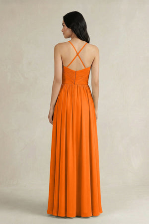 A - Line Pleated Spaghetti Strap Chiffon Bridesmaid Dress in Cinnamon - KissProm Bridesmaid Dresses