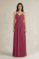 A - Line Pleated Spaghetti Strap Chiffon Bridesmaid Dress in Desert Rose - KissProm Bridesmaid Dresses