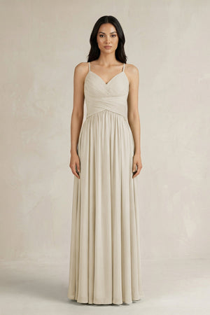 A - Line Pleated Spaghetti Strap Chiffon Bridesmaid Dress in Dove Gray - KissProm Bridesmaid Dresses