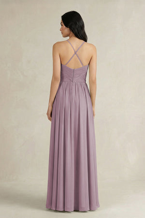 A - Line Pleated Spaghetti Strap Chiffon Bridesmaid Dress in Dusk - KissProm Bridesmaid Dresses
