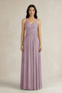 A - Line Pleated Spaghetti Strap Chiffon Bridesmaid Dress in Dusk - KissProm Bridesmaid Dresses