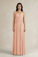 A - Line Pleated Spaghetti Strap Chiffon Bridesmaid Dress in English Rose - KissProm Bridesmaid Dresses