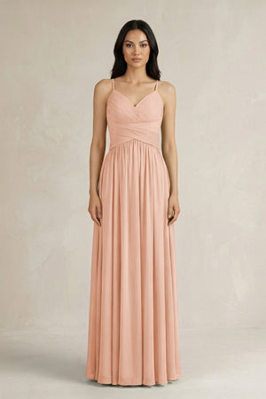 A - Line Pleated Spaghetti Strap Chiffon Bridesmaid Dress in English Rose - KissProm Bridesmaid Dresses