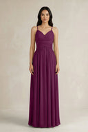 A - Line Pleated Spaghetti Strap Chiffon Bridesmaid Dress in Fig - KissProm Bridesmaid Dresses