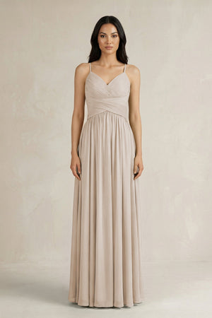 A - Line Pleated Spaghetti Strap Chiffon Bridesmaid Dress in Frost - KissProm Bridesmaid Dresses