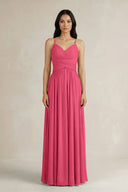 A - Line Pleated Spaghetti Strap Chiffon Bridesmaid Dress in Fuchsia - KissProm Bridesmaid Dresses