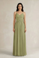 A - Line Pleated Spaghetti Strap Chiffon Bridesmaid Dress in Moss Green - KissProm Bridesmaid Dresses