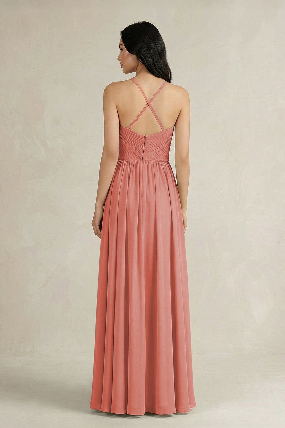 A - Line Pleated Spaghetti Strap Chiffon Bridesmaid Dress in Mulberry - KissProm Bridesmaid Dresses