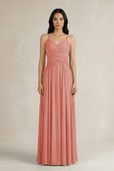 A - Line Pleated Spaghetti Strap Chiffon Bridesmaid Dress in Mulberry - KissProm Bridesmaid Dresses