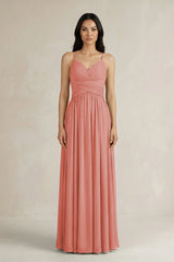 A - Line Pleated Spaghetti Strap Chiffon Bridesmaid Dress in Mulberry - KissProm Bridesmaid Dresses