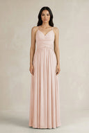 A - Line Pleated Spaghetti Strap Chiffon Bridesmaid Dress in Pale Blush - KissProm Bridesmaid Dresses